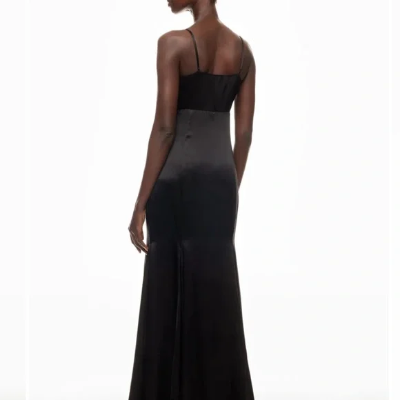 L'AGENCE Black Silk Gown with Lace Edging